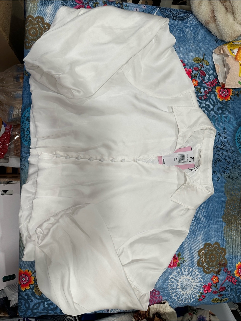 Avec Les Filles White Satin Button Shirt